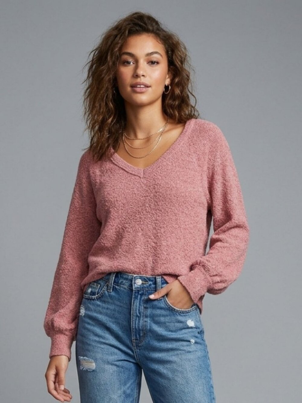 Hollister Pink Sweater Women's Size L V-Neck Casual Minimalist